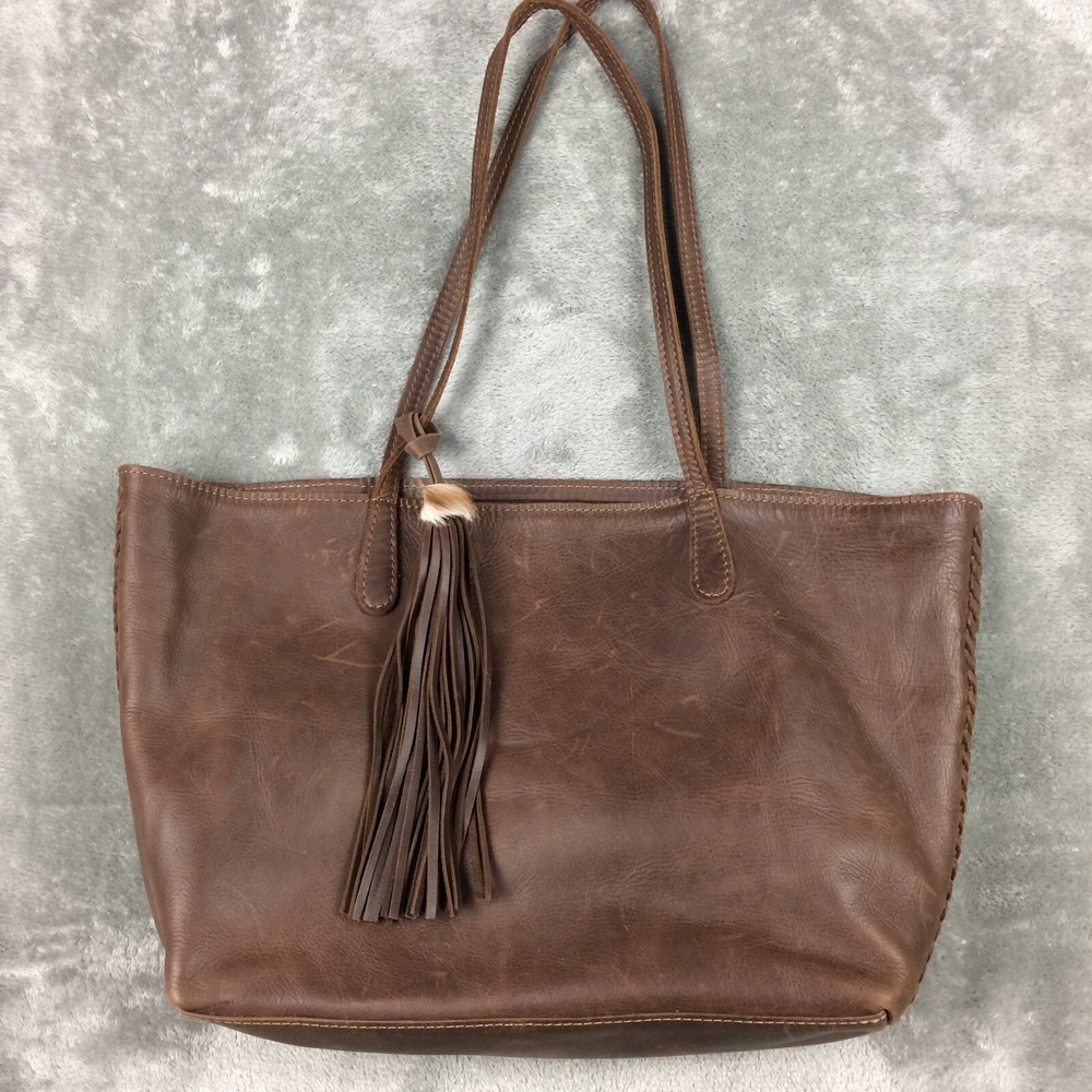 FSP Collection Leather Tote Womens Handbag Brown Open Tassel Cape Town